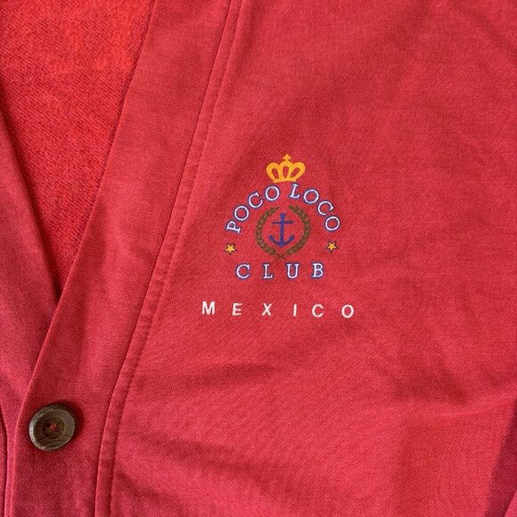 Vintage Poco Loco Club Mens Cardigan Red Double Sided Deor M.R. 90s Boat Anchor - Picture 2 of 13